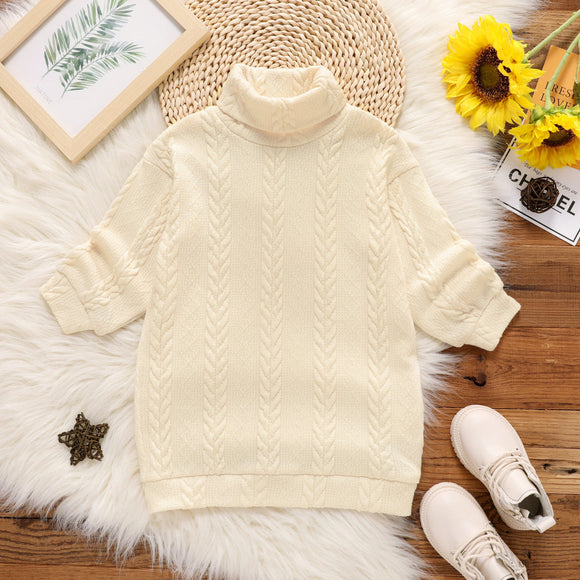 Toddler Girl Turtleneck Cable Knit Long-sleeve Sweater Dress