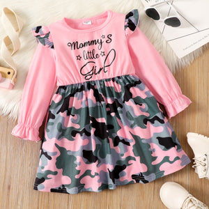 Toddler Girl Letter Camouflage Print Long sleeve Dress