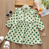 Toddler Girl Ruffle Collar Polka dotsCactus Print Button Design Long-sleeve Dress