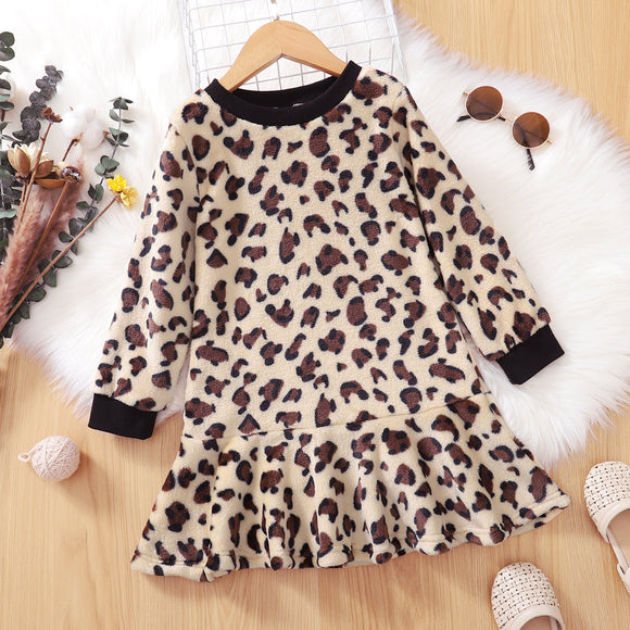 Toddler Leopard Print Fuzzy Sweatshirt Dress