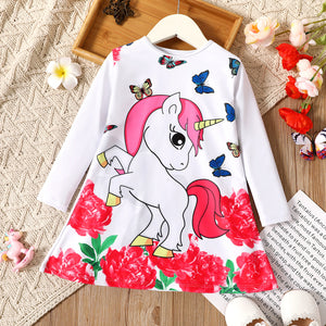 BabyToddler Girl Unicorn Butterfly Floral Print Long-sleeve Dress