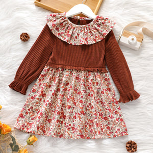 Toddler Girl Floral Print Flounce Long-sleeve Dress