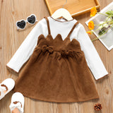 Toddler Girl Faux-two Bowknot Design Strap Long-sleeve Dress