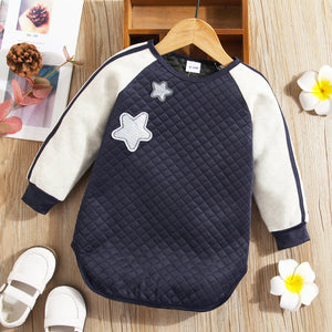 Toddler Girl Star Embroidered Sequin Textured Raglan Sleeve Sweatshirt Dress