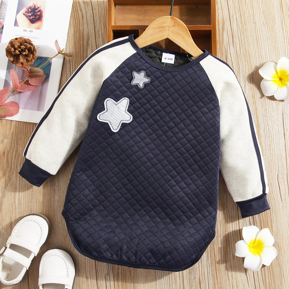 Toddler Girl Star Embroidered Sequin Textured Raglan Sleeve Sweatshirt Dress