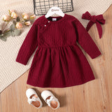 2-piece Toddler Girl Cable Knit Textured Long-sleeve Dress and Headband Set