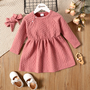 2-piece Toddler Girl Cable Knit Textured Long-sleeve Dress and Headband Set