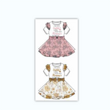 Toddler Girl Letter Floral Print Bowknot Decor Ruffled Mesh Design Short-sleeve Dress