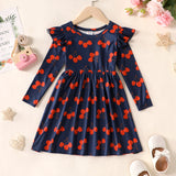 Toddler Girl Ruffled Cherry Print Long sleeve Dress