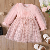 Toddler Girl Bowknot Design Polka dots Long-sleeve Mesh Dress