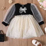 Toddler Girl Bowknot Design Polka dots Long-sleeve Mesh Dress