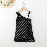 Toddler Girl Polka dots Ruffled Bowknot Design Cami Dress