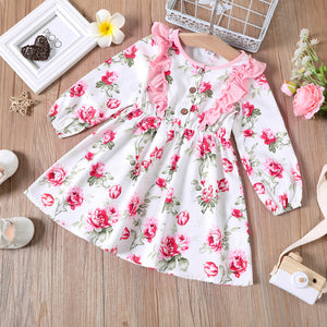 Toddler Girl Ruffled Floral Print Long-sleeve Dress