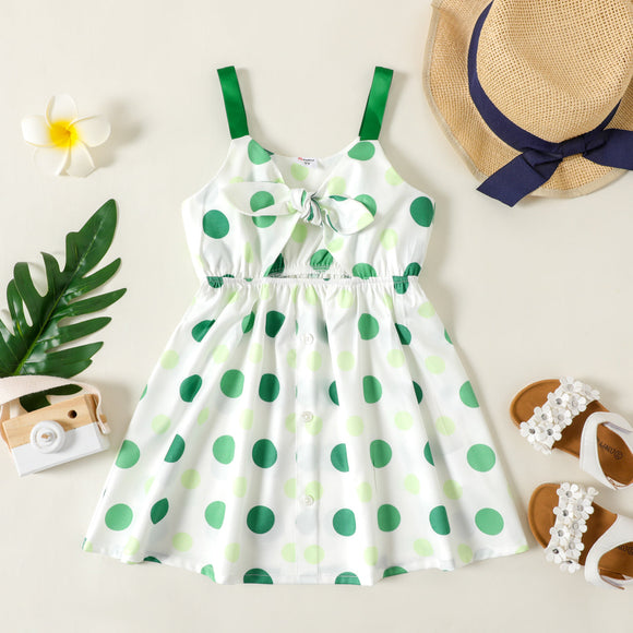 Toddler Girl Polka dots Twist Knot Hollow out Button Design Cami Dress