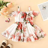 Toddler Girl Floral Print Ruffled Off Shoulder Strap Dress