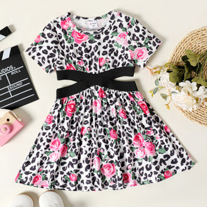 Toddler Girl Floral Print Hollow out Short-sleeve Dress