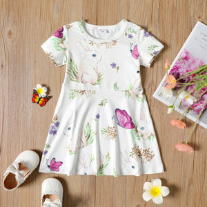 Toddler Girl Rabbit Floral Print Short-sleeve Dress