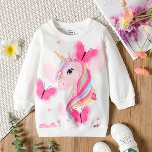 Toddler Girl Unicorn Butterfly Print Long-sleeve Sweatshirt Dress