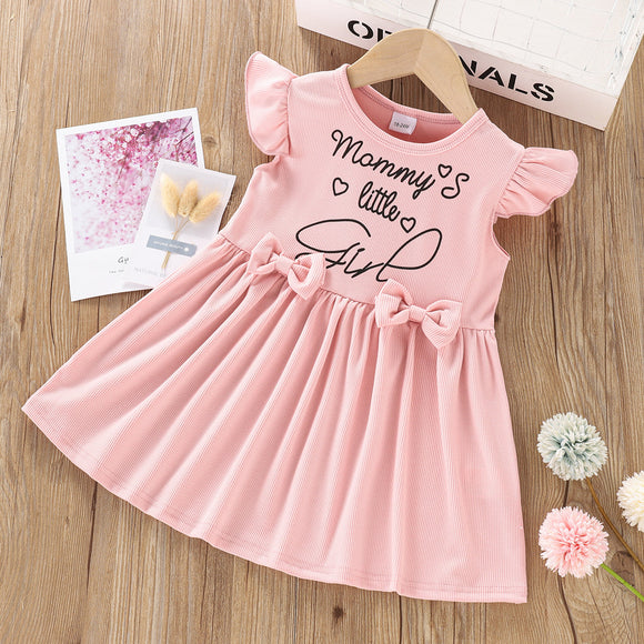 Toddler Girl Letter Print Bowknot Design Flutter-sleeve Pink Dress