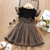 Toddler Girl Polka dots Flutter-sleeve Mesh Splice Dress