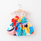 Kid Girl Floral Bowknot Design Colorblock Cami Dress