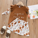 2-piece Toddler Girl Letter Embroidered Flutter-sleeve Tee and Floral Print Elasticized Skirt Set