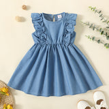 Toddler Girl Bowknot DesignRuffled Sleeveless Denim Dress