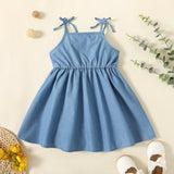 Toddler Girl Bowknot DesignRuffled Sleeveless Denim Dress