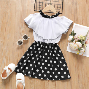 Toddler Girl Polka dots Flounce Cold Shoulder Chiffon Dress