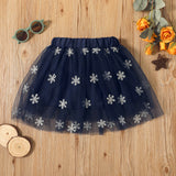 Toddler Girl Snowflake Embroidered Mesh Design Skirt