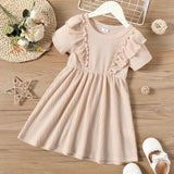 Toddler Girl Solid Color Ruffled Waffle Short-sleeve Dress