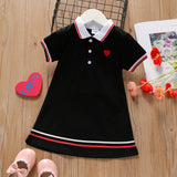 Toddler Girl Heart Embroidered Striped Short-sleeve Polo Dress