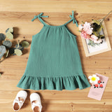 Toddler Girl Floral PrintGreen Ruffled Bowknot Design Cami Dress