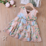 Toddler Girl Floral Print V Neck Sleeveless Belted Layered Chiffon Dress