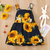 Toddler Girl Floral Sunflower Print Overall Dress