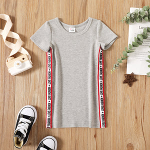 Toddler Girl Letter Stars Striped Design Short-sleeve Tee Dress