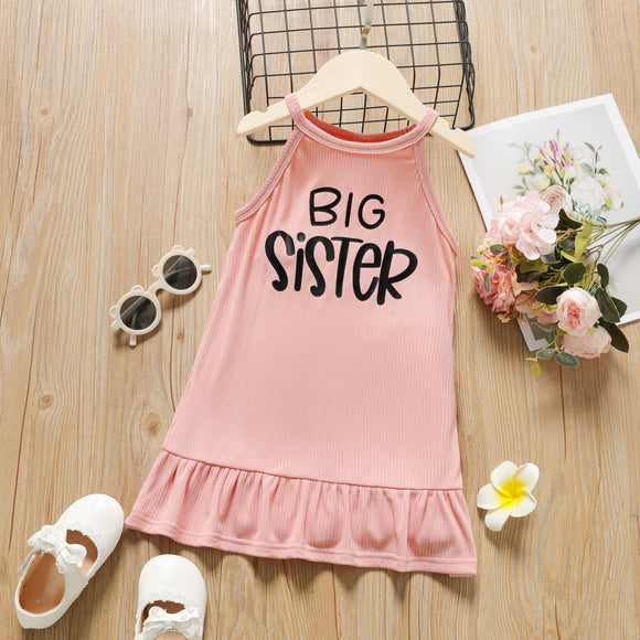 Toddler Girl Letter Print Ruffled Hem Halter Dress