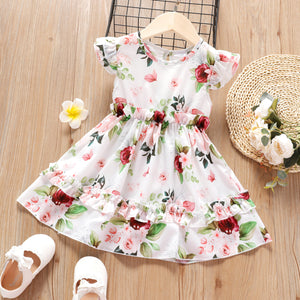 Toddler Girl Floral Print Ruffled Flutter-sleeve Chiffon Dress