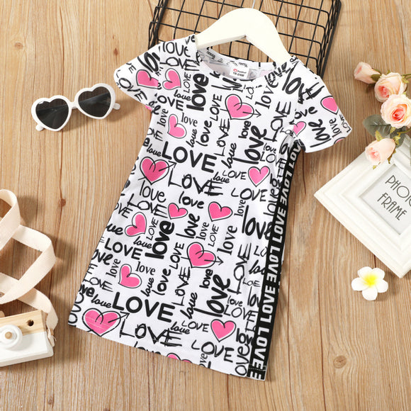 Toddler Girl Letter Heart Print Short-sleeve Dress