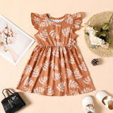 Toddler Girl Floral Leaf Print Flutter-sleeve Dress