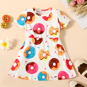 Toddler Girl Food Donut Print Short-sleeve Dress