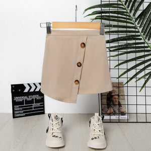 Toddler Girl Button Design Irregular Hem Khaki Skirt