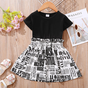 Toddler Girl Letter Print Splice Short-sleeve Dress