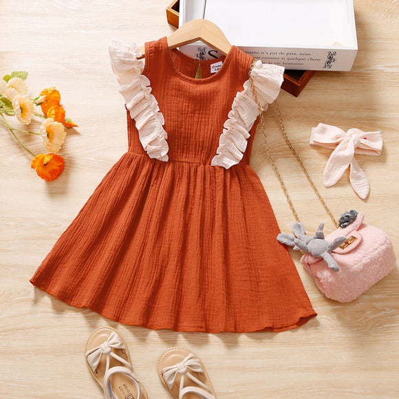 Toddler Girl 100% Cotton Ruffled Sleeveless Crepe Dress