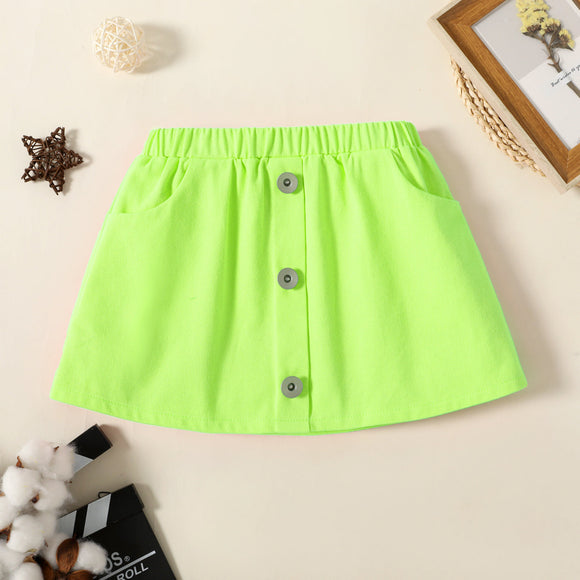 Toddler Girl 100% Cotton Solid Color Pocket Button Design Elasticized Skirt