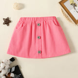 Toddler Girl 100% Cotton Solid Color Pocket Button Design Elasticized Skirt