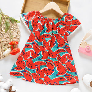 Toddler Girl Fruit Watermelon Print Short-sleeve Dress