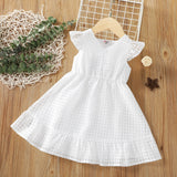 Toddler Girl Button Design V Neck Plaid Flutter-sleeve Dress