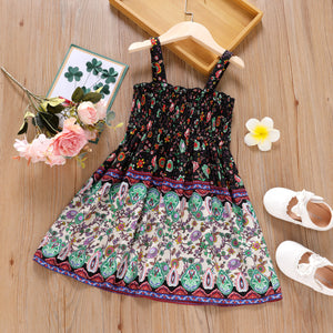 Toddler Girl Exotic Boho Floral Print Smocked Cami Dress