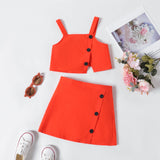 2pcs Toddler Girl 100% Cotton Button Design Solid Color Camisole and Skirt Set